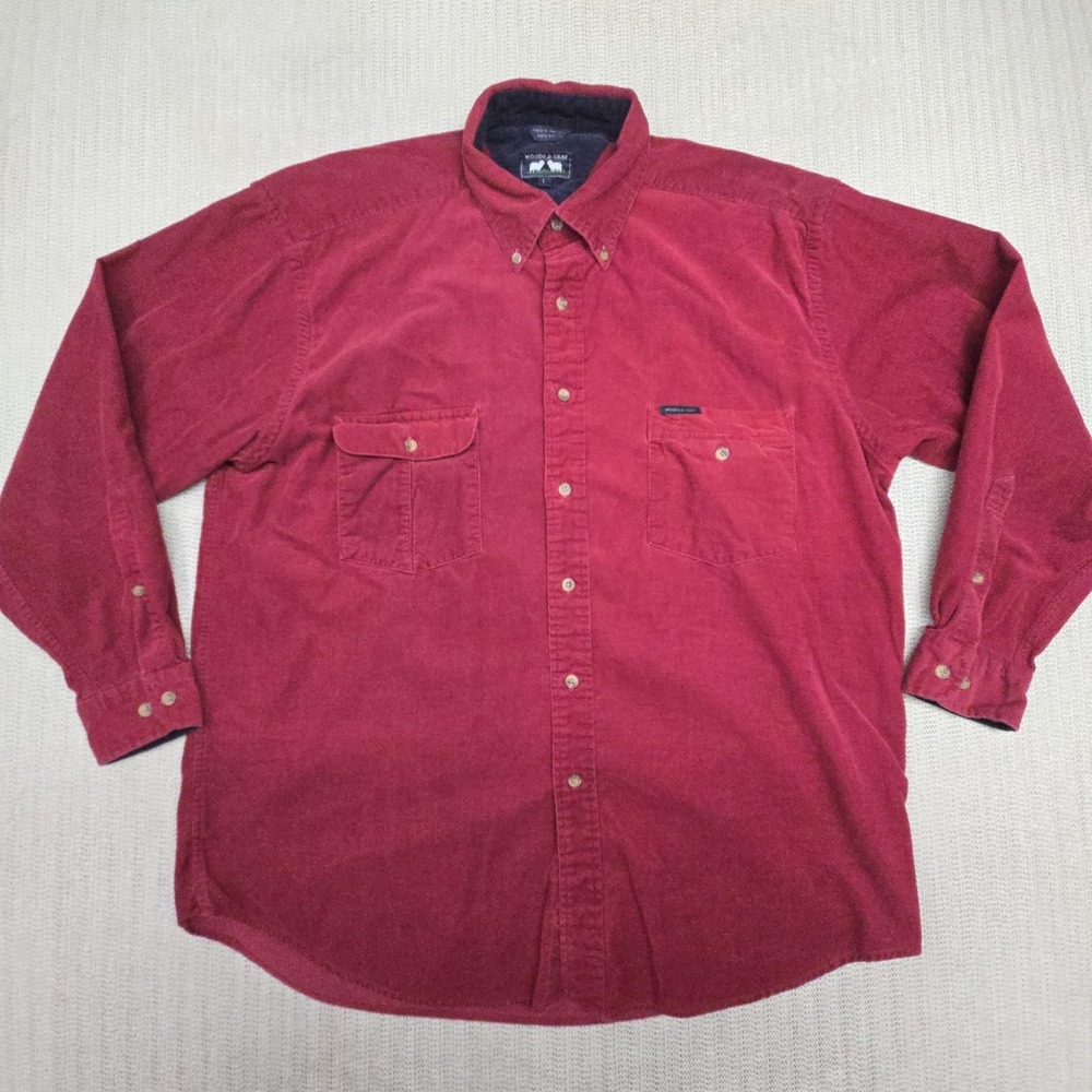 Vintage Woods & Gray Shirt Mens Large Red Corduroy Long Sleeve Button Up Pockets
